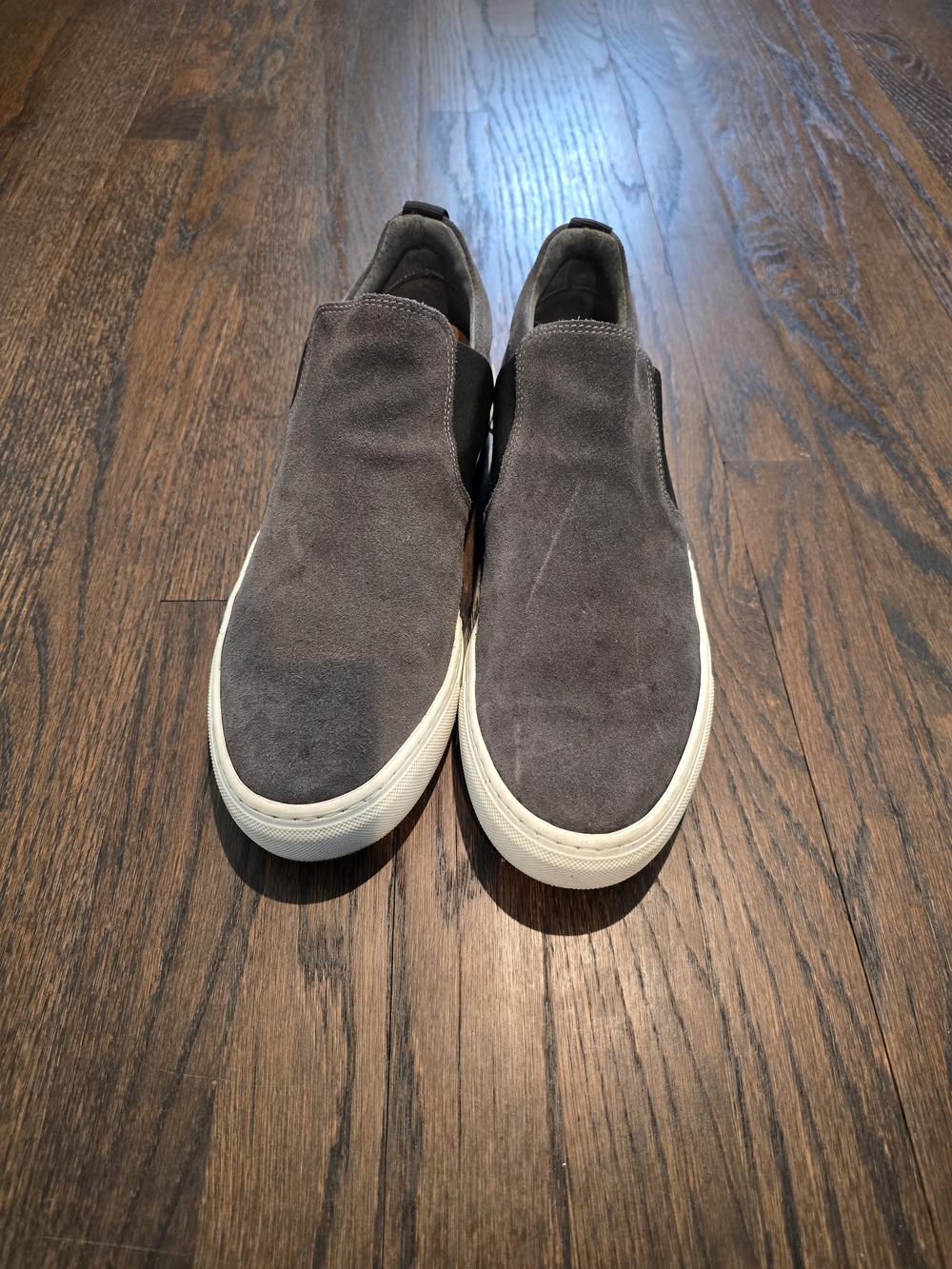 Men's Gray Suede Slip-On Loafers with White Sole